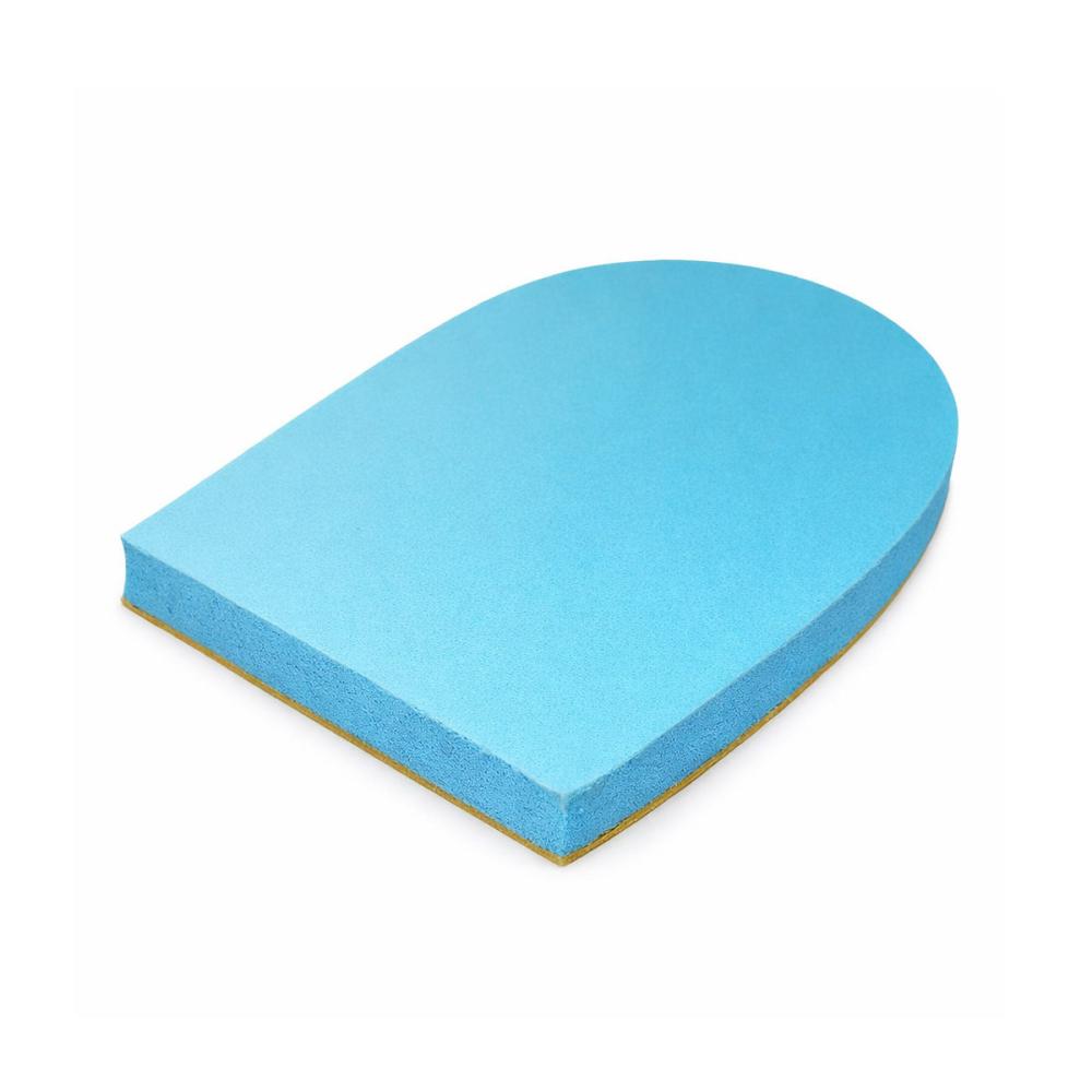 Poron 4708 heel cushion with adhesive backing in blue medical-grade foam