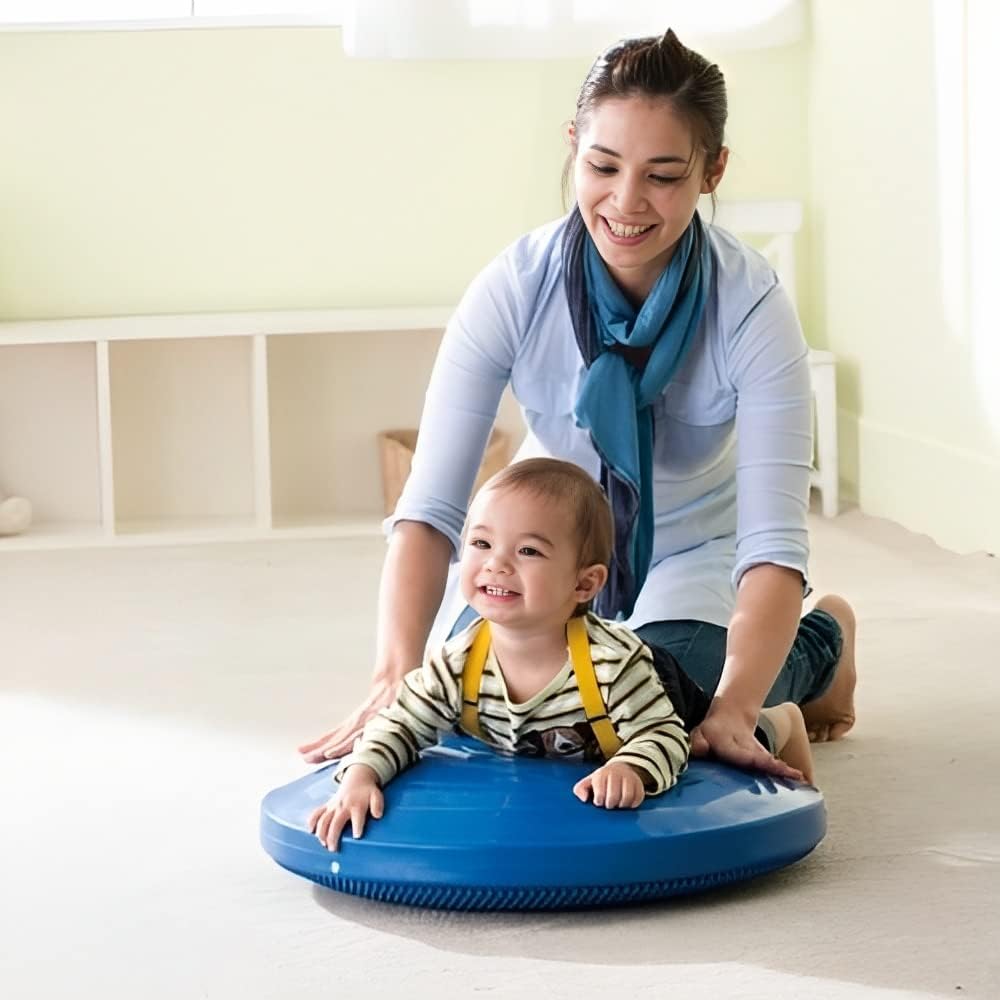 Sensory Tactile Air Wobble Cushion 60cm with child and mum