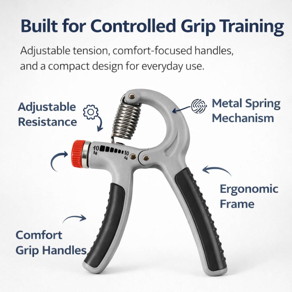 Adjustable hand grip exerciser with tension adjustment knob and ergonomic rubber handles
