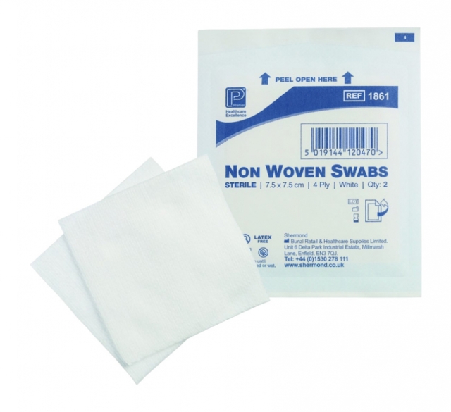 Sterile Gauze Swabs 7.5cm x 7.5cm for skin cleansing, wound debridement. Podiatry Beauty Aesthetics