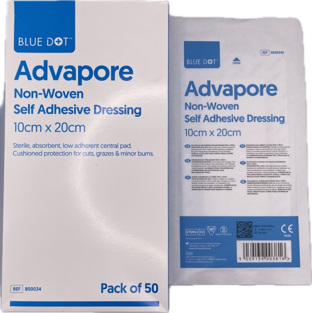 Advapore Fabric Non-Woven Adhesive Wound Dressing - 10cm x 20cm - Sterile 