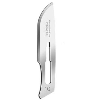 Swann Morton Blades No.10. Carbon steel in individual packs. Perfect for podiatry and chiropody procedures.