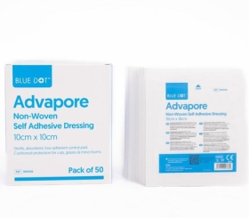 Advapore Fabric Non-Woven Adhesive Wound Dressing 10cm x 10cm pack of 50