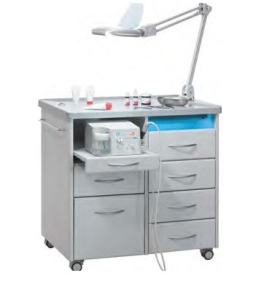 Maxi Podiatry Cabinet with device tray slide and drawers and UV compartment. Hard-wearing mineral worktop.