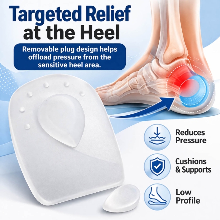 Firm heel spur cushion with removable plug