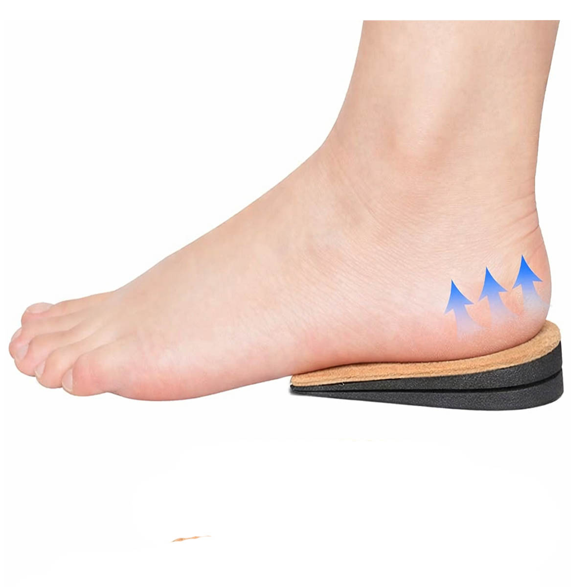 Layered heel lift positioned under the heel inside the shoe