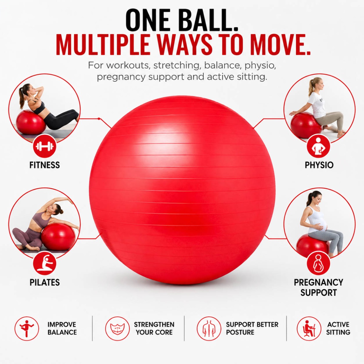 55cm red anti-burst exercise ball supplied with pump