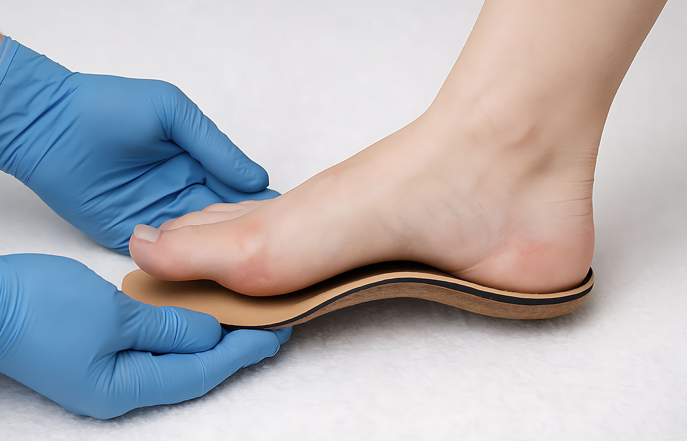 Clinician supporting a foot on an orthotic shell