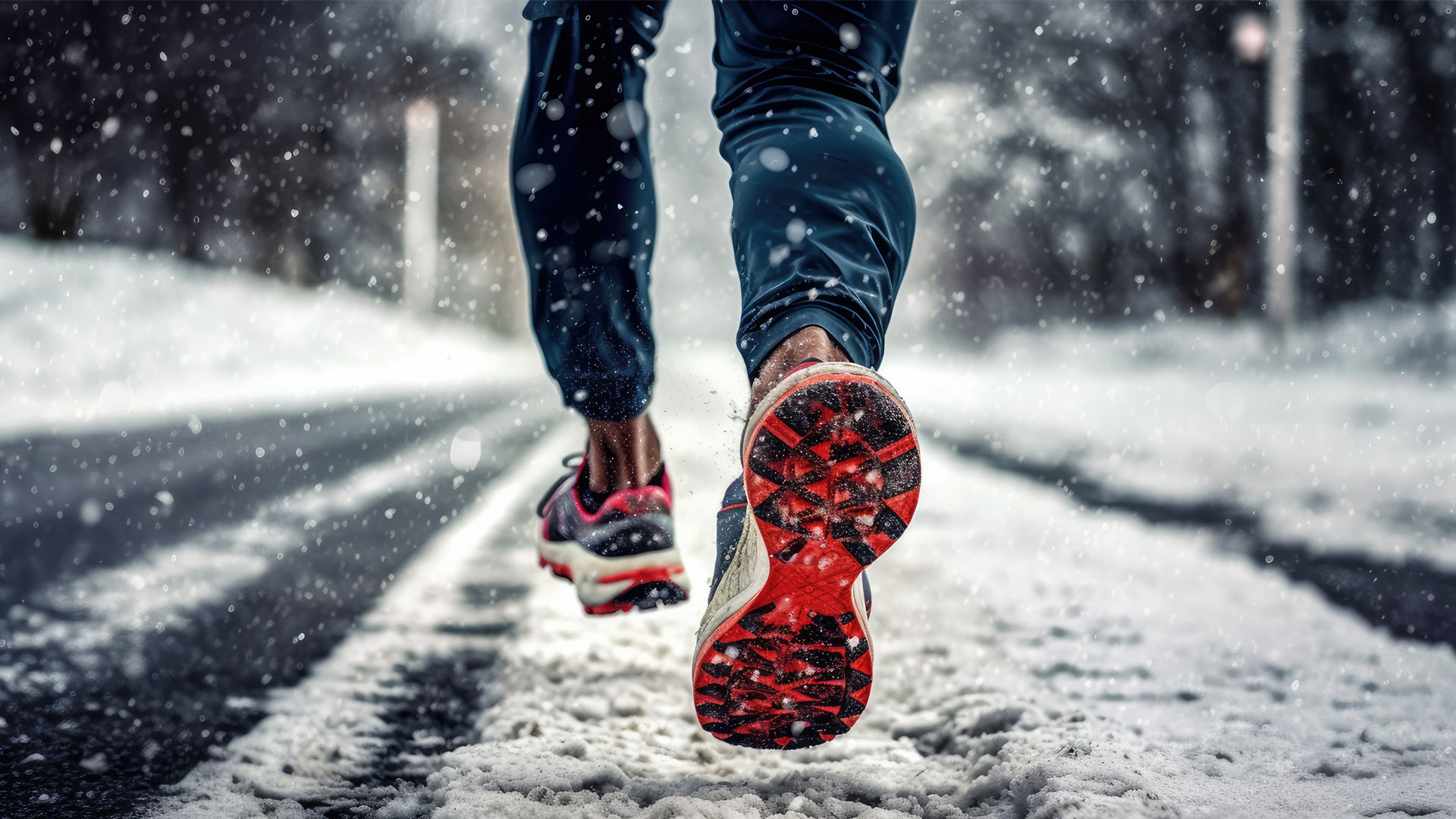 Person running in the snow